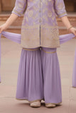Lavender Embroidered Sharara Set With Dupatta For Girls