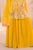 Yellow Palazzo Set with Multicolor Floral Embroidered Top And Dupatta for Girls