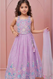 Lavender Sequins Embroidered And Stone Work Lehenga Choli Set For Girls
