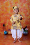 Yellow Krishna Janmashtami Printed kurta With Dhoti Set For Boys