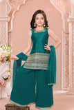 Rama Green Embroidered Palazzo Set For Girls