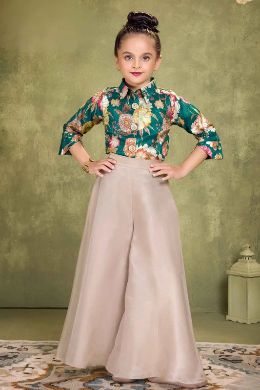 Designer Green Floral Printed Palazzo Set For Girls
