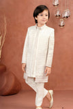 Classic Ethnic Cream Embroidered Indo-Western Sherwani Style Suit For Boys
