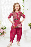 Rani Pink Floral Printed And Sequins Work Dhoti Set For Girls
