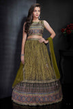 Olive Green Bandhani Printed Lehenga Choli with Dupatta for Girls