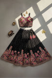 Black Sequin Embroidered Lehenga Choli with Floral Detailing For Girls