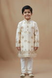 Beige Gold Foil Printed Kurta Set For Boys
