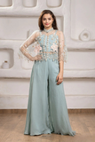 Pastel Blue Cape Style Palazzo Set With Sequin Floral Embroidery For Girls