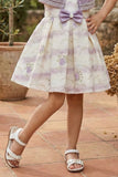 Cream Floral Party Frock with Lavender Bead-Work Shrug & Bow Waist Accent For Girls