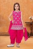 Rani Pink Embroidered Patiala Suit Set For Girls