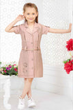 Peach Floral Embroidered Dress For Girls