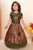Green Brocade Pattu Pavadai With Bead Work And Zardosi Work For Girls