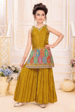 Mustard Zari Embroidered And Sequins Palazzo Set For Girls