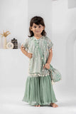 Pista Green Embroidered And Mirror Work Top With Sharara Set For Girls