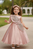 Blush Pink Party Wear Gown with Oversized 3D Bow For Girls