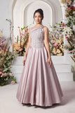 Onion Pink Sequin Embellished Gown For Girls