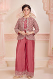 Maroon Embroidered Jacket Palazzo Set For Girls