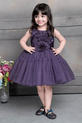 Shimmer Purple Party Wear Frock With Floral Embellishment For Girls