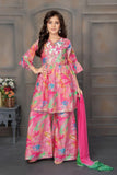 Pink Printed Sharara Set With Ruffled Sleeves For Girls - Lagorii Kids