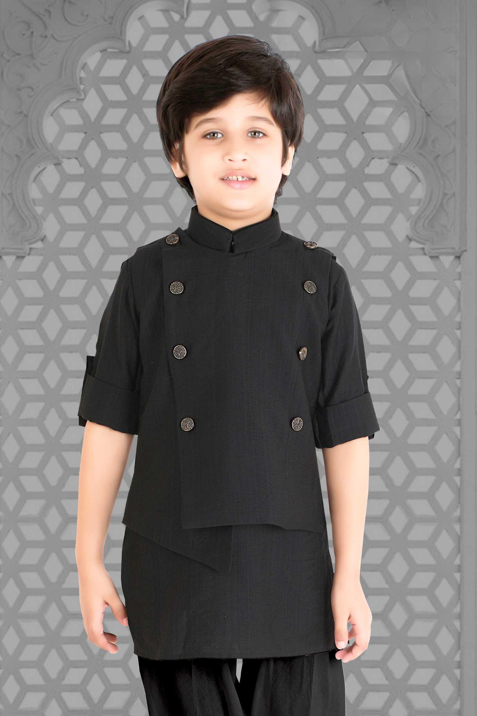 Black Pathani Stylish Kurta jacket Set For Boys - Lagorii Kids