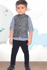Black Waist Coat Set With Grey Shirt For Boys - Lagorii Kids