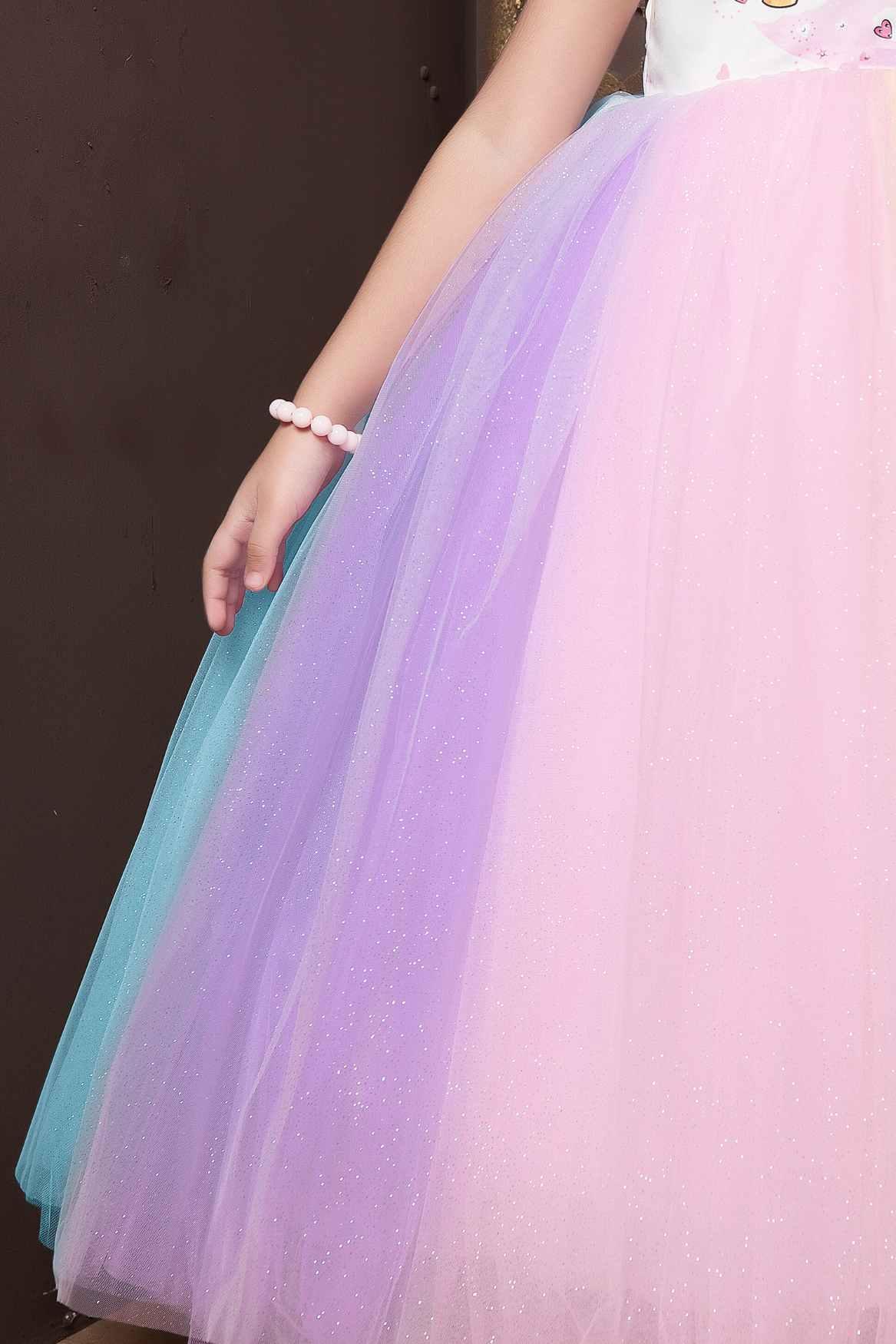 Cute Multicolor Unicorn Net Gown For Girls - Lagorii Kids