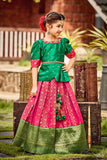 Green and Pink Pattu Pavadai for Girls - Lagorii Kids