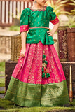 Green and Pink Pattu Pavadai for Girls - Lagorii Kids