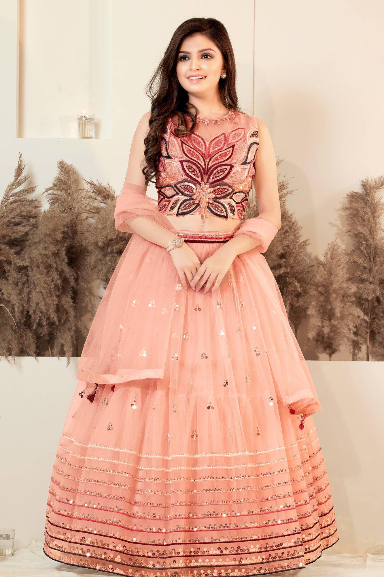 Lagorii Pretty Peach Princess Designer Lehenga Choli for Girls. - Lagorii Kids