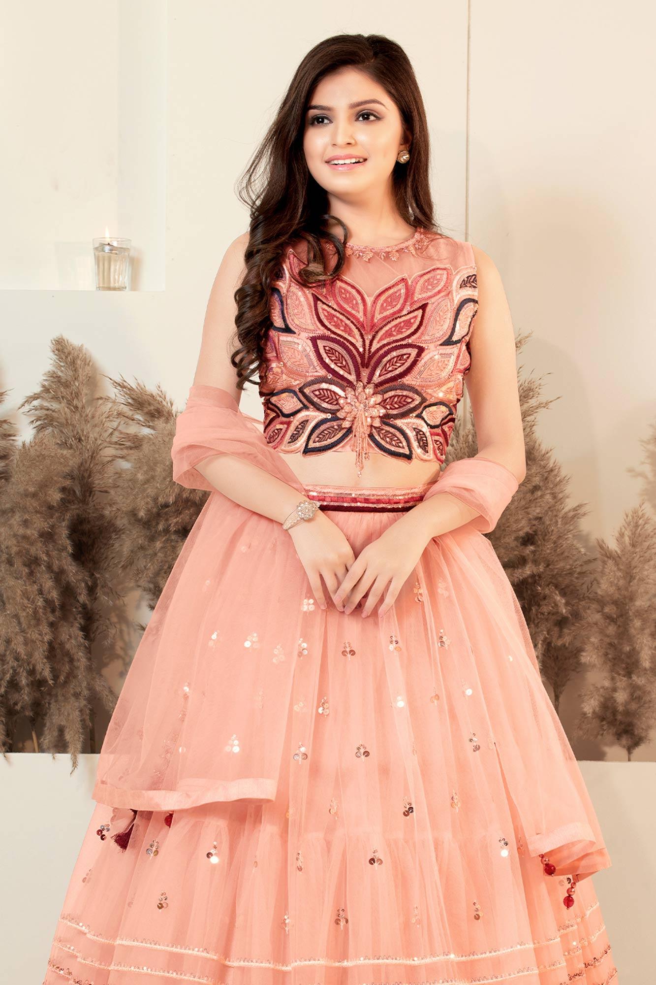 Lagorii Pretty Peach Princess Designer Lehenga Choli for Girls. - Lagorii Kids