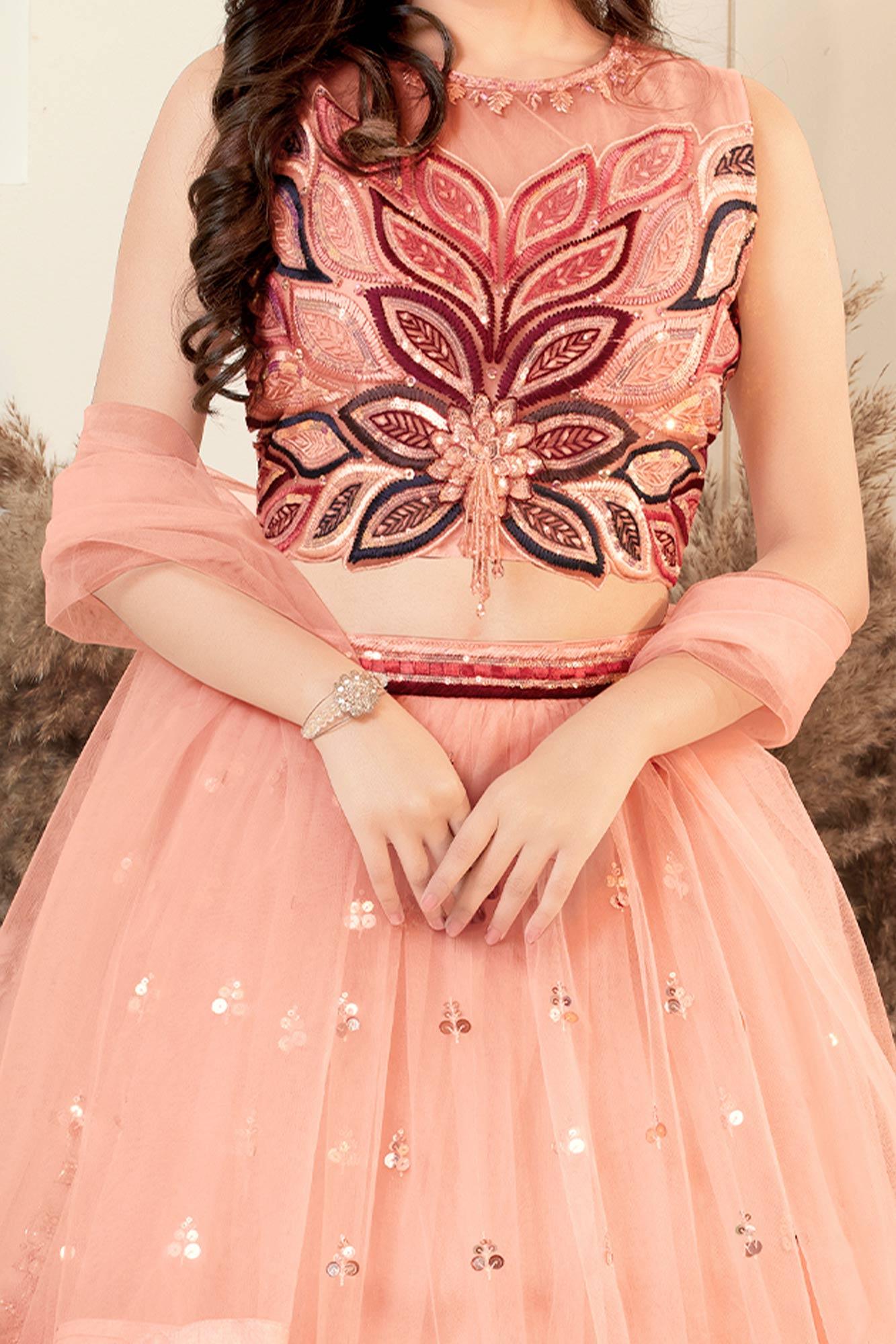 Lagorii Pretty Peach Princess Designer Lehenga Choli for Girls. - Lagorii Kids