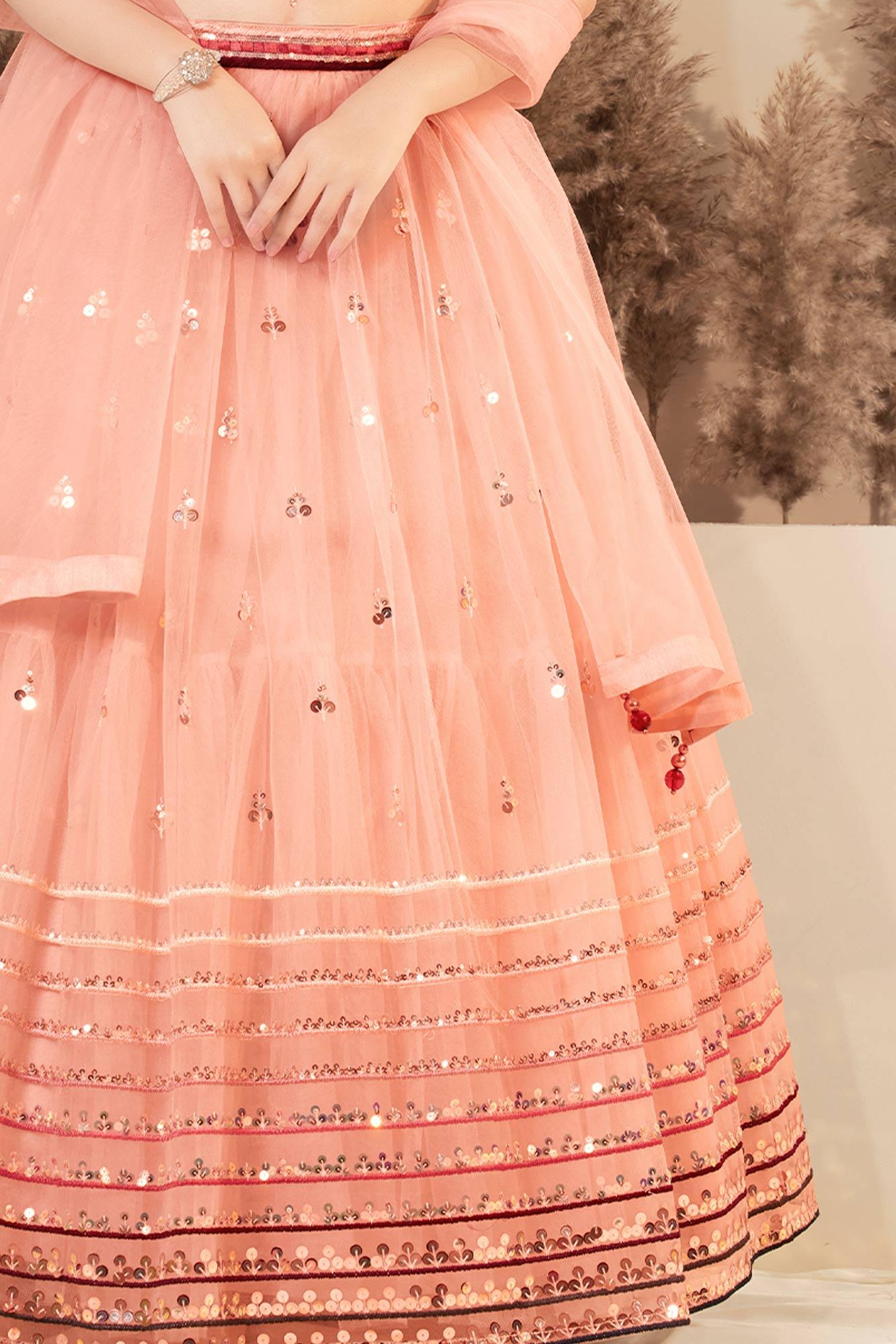 Lagorii Pretty Peach Princess Designer Lehenga Choli for Girls. - Lagorii Kids