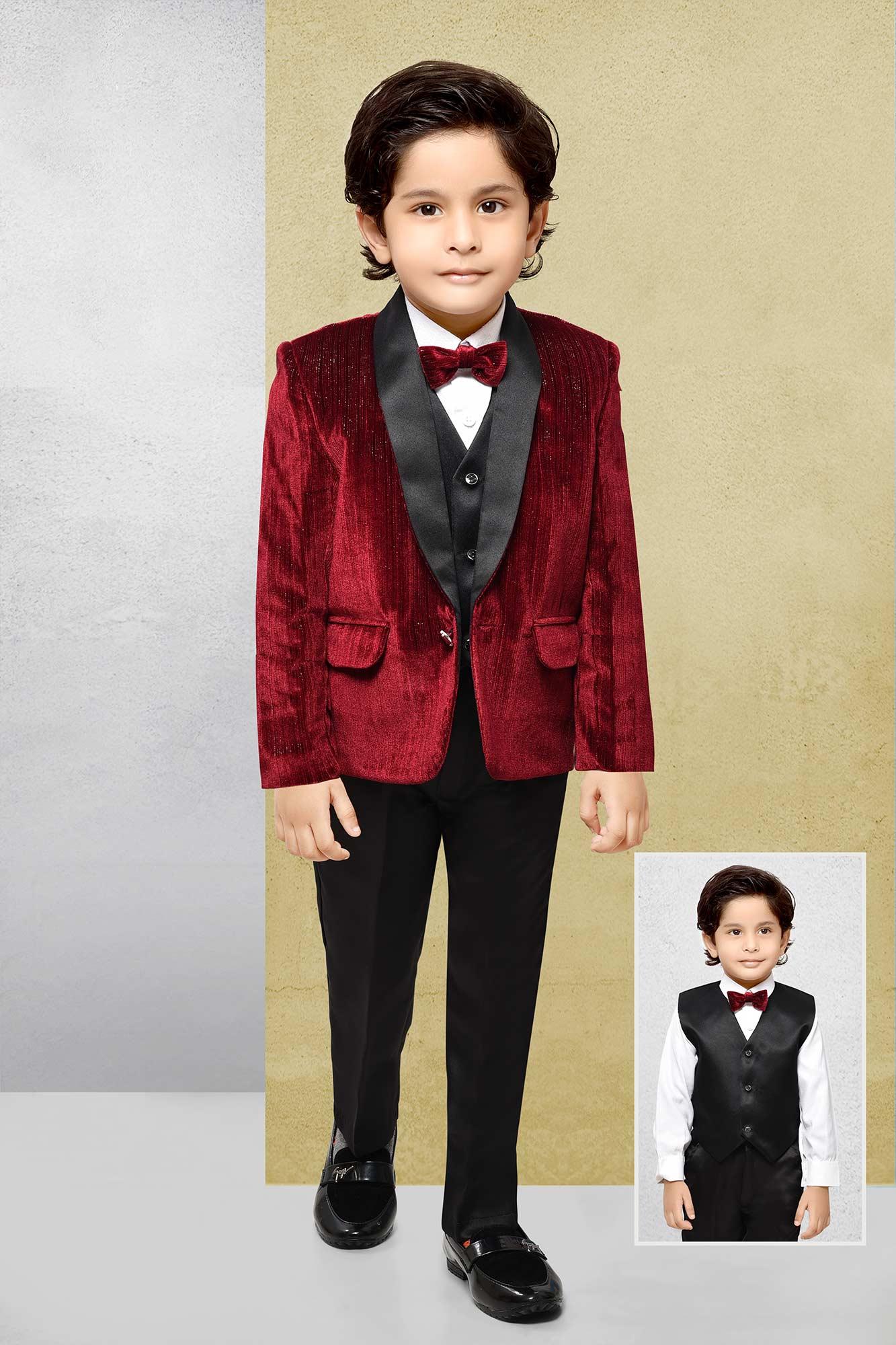 Maroon Velvet Tuxedo for Boys - Lagorii Kids
