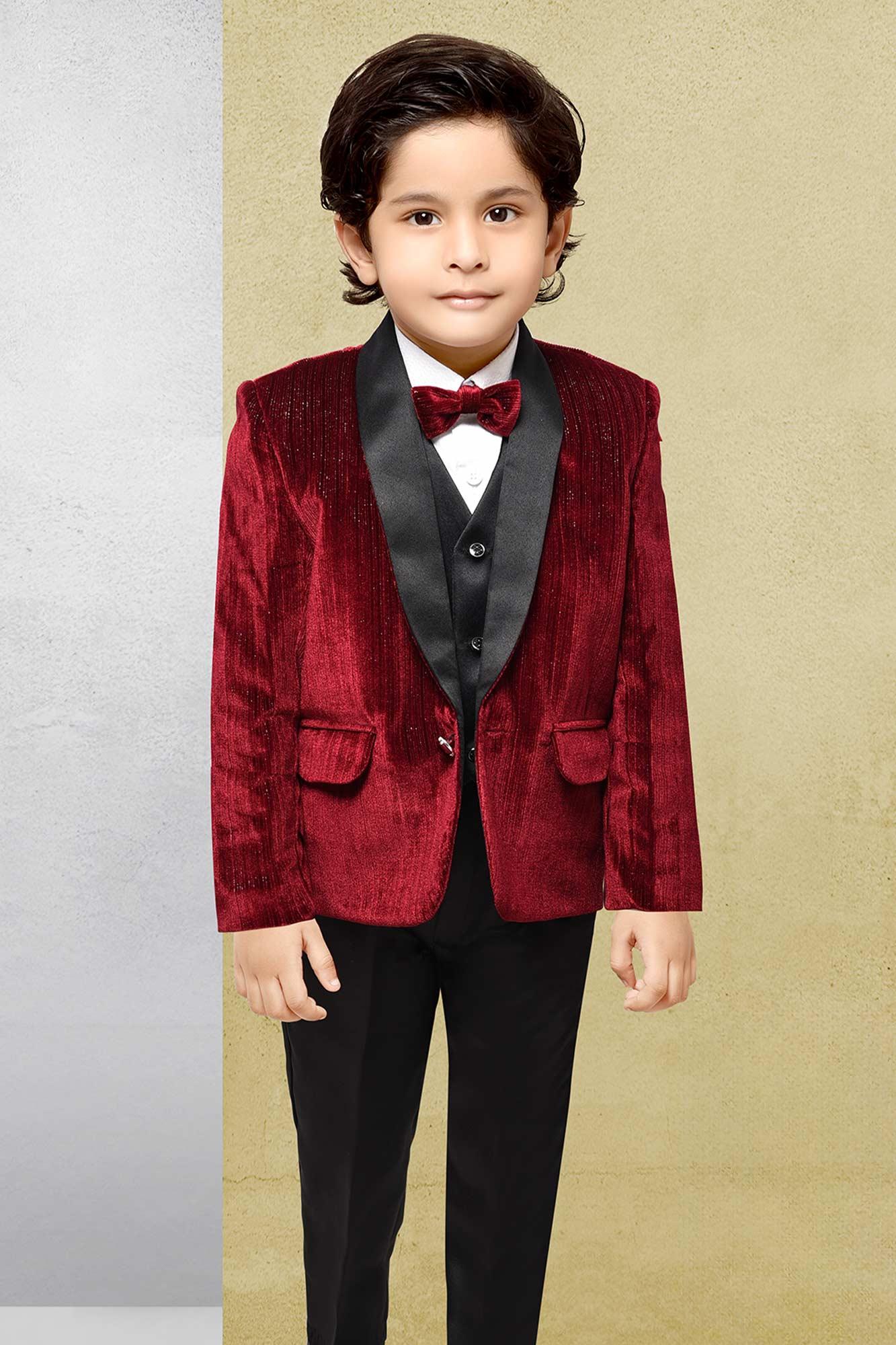 Maroon Velvet Tuxedo for Boys - Lagorii Kids