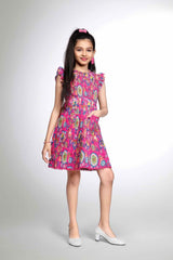 Pink Floral Cotton Frock With Pleats Pattern And Pockets For Girls - Lagorii Kids