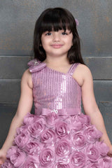 Pink Sequin Designer Party Gown With Flower Embellishments For Girls - Lagorii Kids