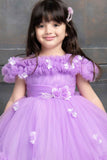 Purple Ruffled Net Tailback Frock With Floral And Butterfly Embellishment For Girls - Lagorii Kids