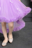 Purple Ruffled Net Tailback Frock With Floral And Butterfly Embellishment For Girls - Lagorii Kids