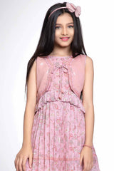 Stylish Pink Floral Cotton Frock With Sequin Work For Girls - Lagorii Kids