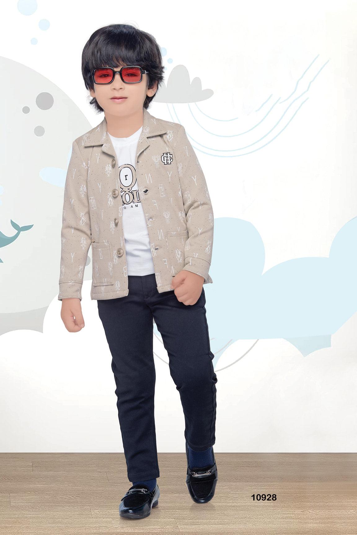 Wedding T Shirt Over Coat 4-piece Beige Boys Suit, Boy Wedding