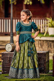 Teal Dream and Olive Serenity: Silk Choli & Lehenga for Girl. - Lagorii Kids