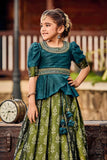 Teal Dream and Olive Serenity: Silk Choli & Lehenga for Girl. - Lagorii Kids