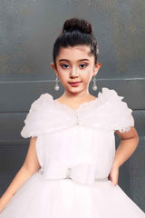 White Net Gown With Ruffled Sleeves For Girls - Lagorii Kids