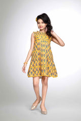 Yellow Floral Cotton Frock With Pleats Pattern And Pockets For Girls - Lagorii Kids