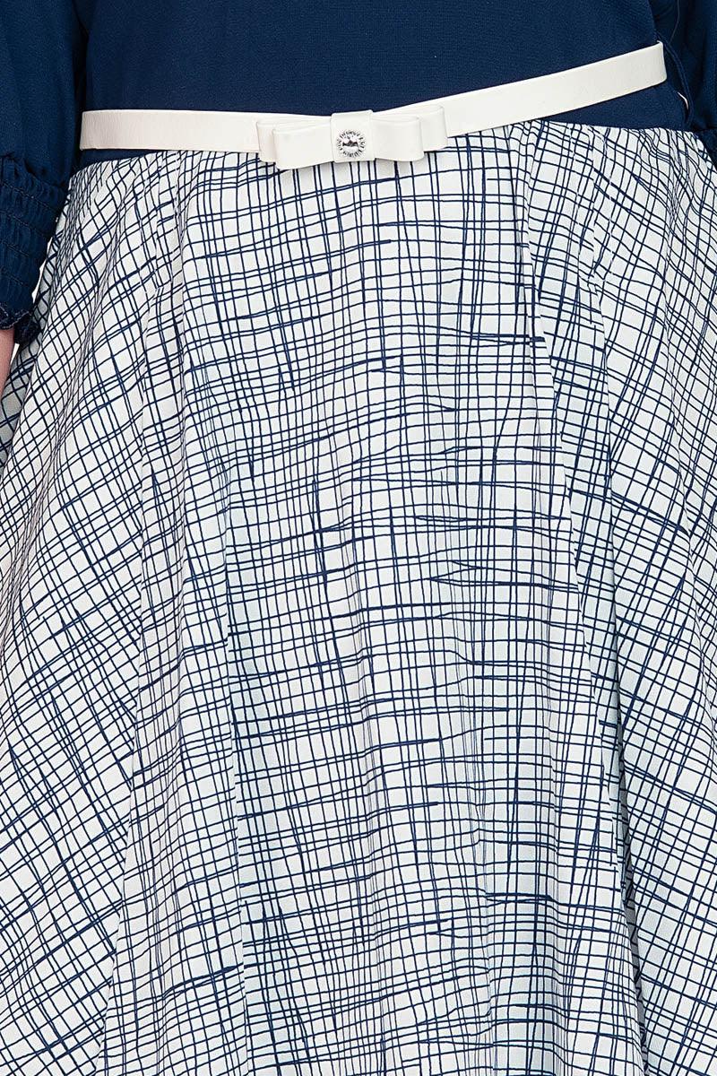 Blue and white cotton blend dress with white belt - Lagorii Kids