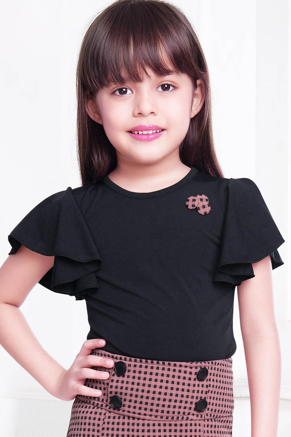 Red pleated skirt & Black flared top set - Lagorii Kids