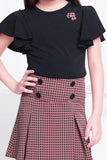 Red pleated skirt & Black flared top set - Lagorii Kids