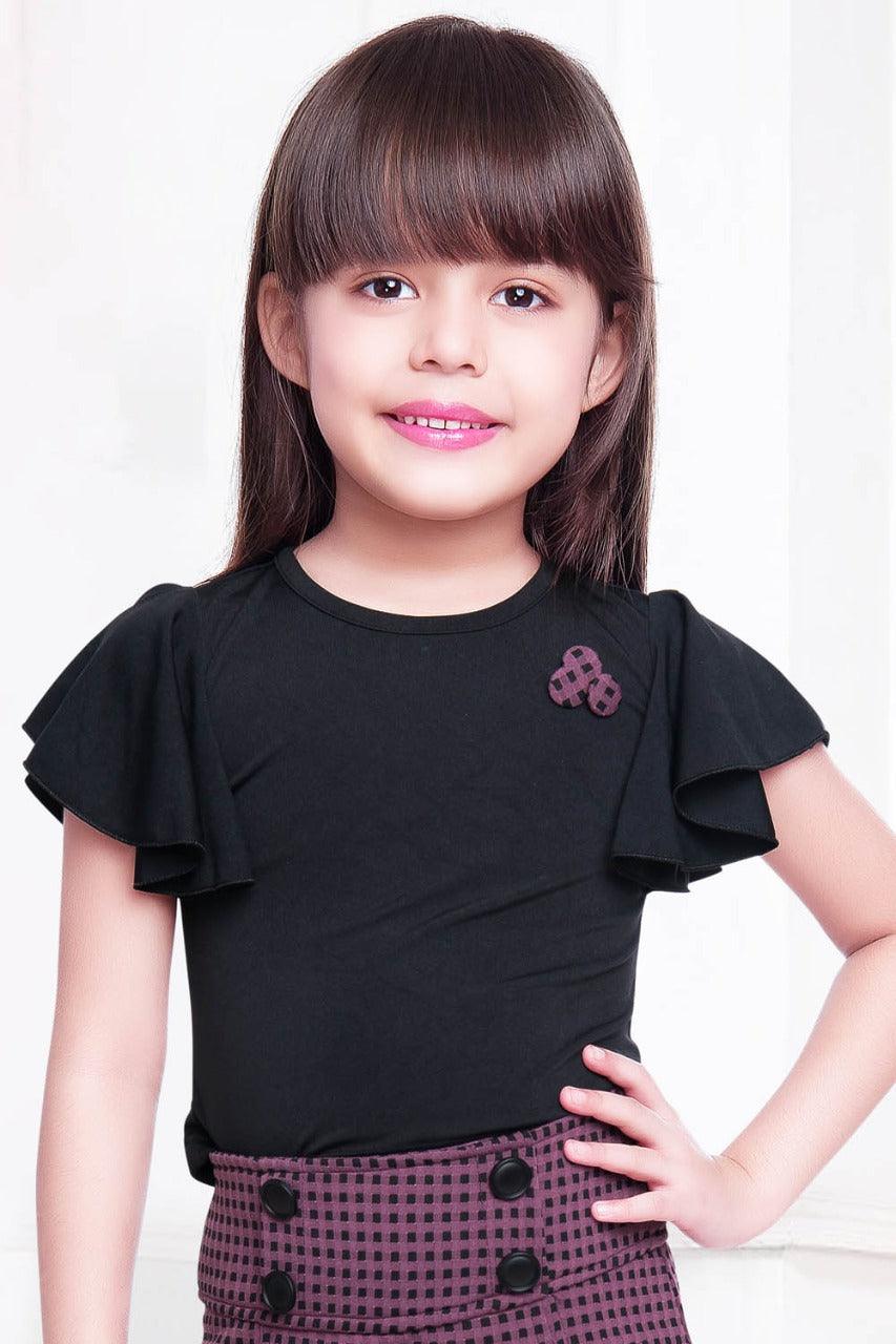 Purple pleated skirt & Black flared top set - Lagorii Kids