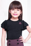 Purple pleated skirt & Black flared top set - Lagorii Kids