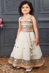 White Embroidered And Sequin Work Lehenga Choli For Girls